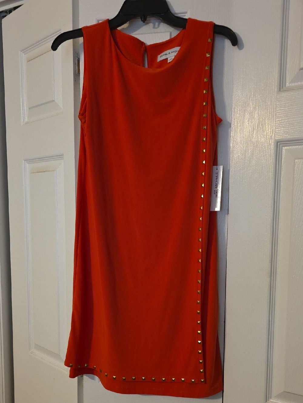 Bold Sleeveless Stud-Trim Shift Dress